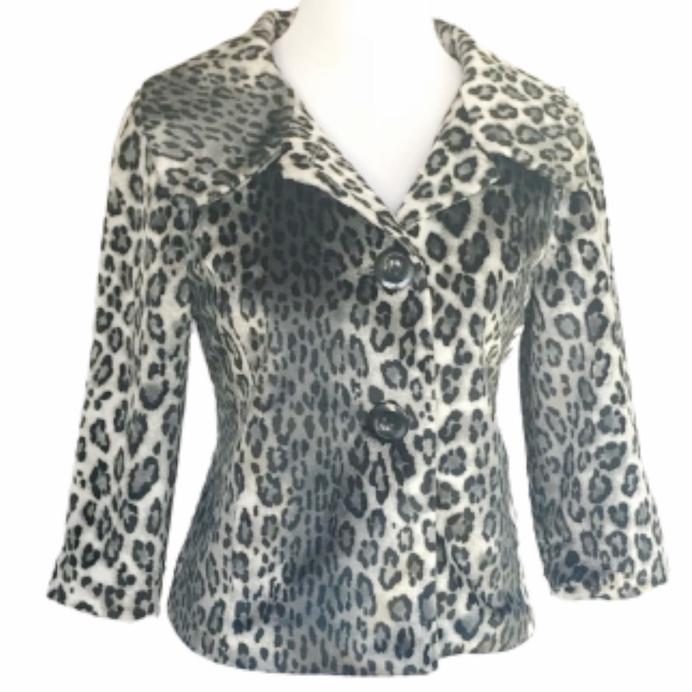 Leopard Print Velour jacket blazer size medium black gray white - Picture 2 of 6